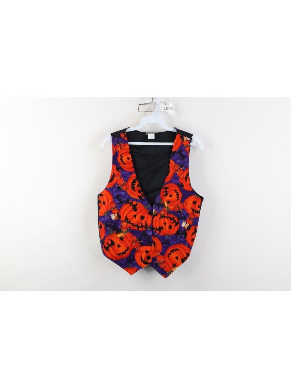 Vtg 90s Streetwear Womens Medium Halloween Pumpkin Bat Cat Button Vest Jacket